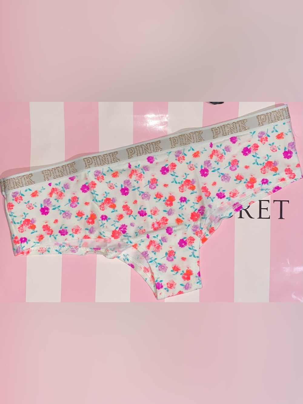 New Victoria’s Secret Pink panties PINK Cheekster PINK bling gold sparkle floral
